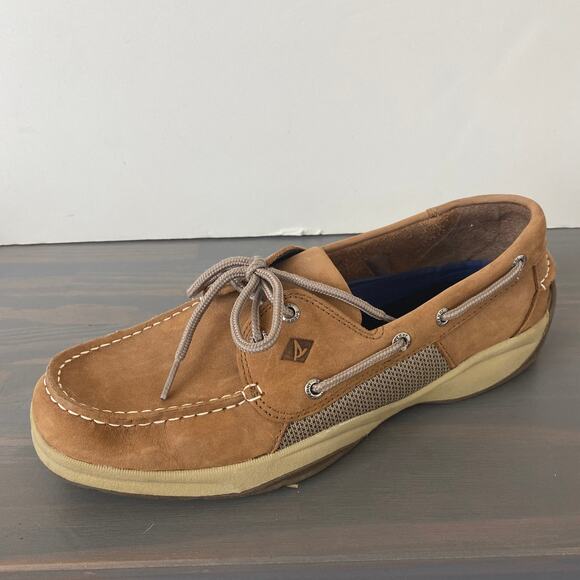 Sperry Mens Intrepid Boat Shoes Size 10 Tan Leather Top Sider Comfort Shoes - Picture 2 of 9